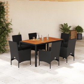 Set de comedor jardín 7 pzas con cojines ratán PE acacia negro de vidaXL, Conjuntos de jardín - Ref: Foro24-3278672, Precio: ...