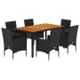 Set de comedor jardín 7 pzas con cojines ratán PE acacia negro de vidaXL, Conjuntos de jardín - Ref: Foro24-3278672, Precio: ...