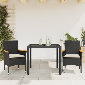 Garten-Essgruppe, 3-teilig, mit Kissen aus schwarzem Glas und synthetischem Rattan von vidaXL, Gartensets - Ref: Foro24-32786...