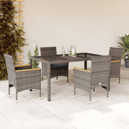 Garden dining set 5 pieces and gray glass synthetic rattan cushions by vidaXL, Garden sets - Ref: Foro24-3278653, Price: 446,...