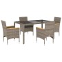 Set comedor jardín 5 pzas y cojines ratán sintético vidrio gris de vidaXL, Conjuntos de jardín - Ref: Foro24-3278653, Precio:...