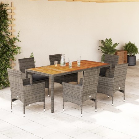 Set de comedor jardín 7 pzas con cojines ratán PE acacia gris de vidaXL, Conjuntos de jardín - Ref: Foro24-3278679, Precio: 5...