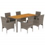 Set de comedor jardín 7 pzas con cojines ratán PE acacia gris de vidaXL, Conjuntos de jardín - Ref: Foro24-3278679, Precio: 5...