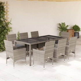 Garten-Essgruppe 9-teilig und Kissen aus synthetischem Rattan aus grauem Glas von vidaXL, Gartensets - Ref: Foro24-3278560, P...