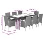 Set comedor jardín 9 pzas y cojines ratán sintético vidrio gris de vidaXL, Conjuntos de jardín - Ref: Foro24-3278560, Precio:...