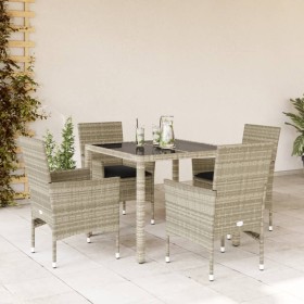 Garten-Essgruppe 5-teilig und hellgraue PE-Rattankissen aus Glas von vidaXL, Gartensets - Ref: Foro24-3278574, Preis: 336,42 ...