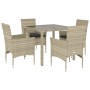 Set comedor jardín 5 pzas y cojines ratán PE vidrio gris claro de vidaXL, Conjuntos de jardín - Ref: Foro24-3278574, Precio: ...