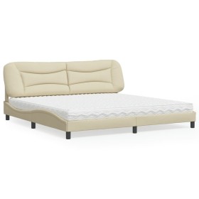 Bed with cream fabric mattress 200x200 cm by vidaXL, Beds and slatted bases - Ref: Foro24-3208560, Price: 514,99 €, Discount: %