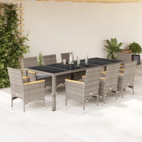 Garden dining set 9 pieces and gray glass synthetic rattan cushions by vidaXL, Garden sets - Ref: Foro24-3278735, Price: 794,...