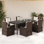 Set comedor de jardín 7 pzas con cojines ratán sintético marrón de vidaXL, Conjuntos de jardín - Ref: Foro24-3262852, Precio:...