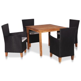 Set de comedor de jardín 5 pzas ratán sintético negro y marrón de vidaXL, Conjuntos de jardín - Ref: Foro24-49115, Precio: 33...