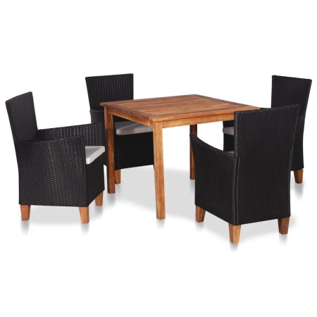 Set de comedor de jardín 5 pzas ratán sintético negro y marrón de vidaXL, Conjuntos de jardín - Ref: Foro24-49115, Precio: 33...