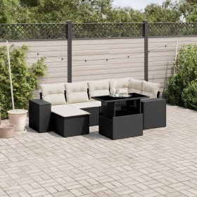 7-teiliges Gartensofa-Set mit schwarzen synthetischen Rattankissen von vidaXL, Gartensets - Ref: Foro24-3269306, Preis: 536,6...