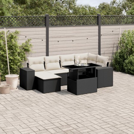 7-teiliges Gartensofa-Set mit schwarzen synthetischen Rattankissen von vidaXL, Gartensets - Ref: Foro24-3269306, Preis: 507,9...