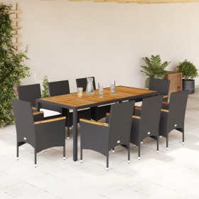 Set de comedor jardín 9 pzas con cojines ratán PE acacia negro de vidaXL, Conjuntos de jardín - Ref: Foro24-3278632, Precio: ...