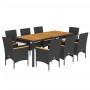 Set de comedor jardín 9 pzas con cojines ratán PE acacia negro de vidaXL, Conjuntos de jardín - Ref: Foro24-3278632, Precio: ...