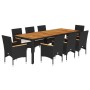 Set de comedor jardín 9 pzas con cojines ratán PE acacia negro de vidaXL, Conjuntos de jardín - Ref: Foro24-3278687, Precio: ...