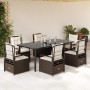 Set comedor de jardín 7 pzas con cojines ratán sintético marrón de vidaXL, Conjuntos de jardín - Ref: Foro24-3262983, Precio:...