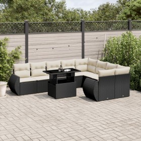 Gartensofa-Set 10-teilig mit schwarzen synthetischen Rattankissen von vidaXL, Gartensets - Ref: Foro24-3268756, Preis: 685,95...