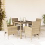 Set comedor jardín 5 pzas cojines ratán sintético vidrio beige de vidaXL, Conjuntos de jardín - Ref: Foro24-3278658, Precio: ...