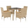 Set comedor jardín 5 pzas cojines ratán sintético vidrio beige de vidaXL, Conjuntos de jardín - Ref: Foro24-3278658, Precio: ...