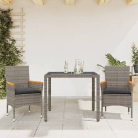 Garden dining set 3 pieces and gray glass synthetic rattan cushions by vidaXL, Garden sets - Ref: Foro24-3278651, Price: 259,...