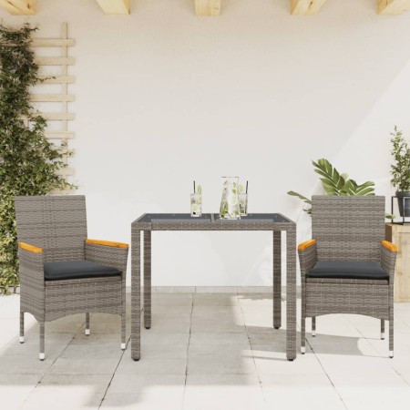 Garden dining set 3 pieces and gray glass synthetic rattan cushions by vidaXL, Garden sets - Ref: Foro24-3278651, Price: 258,...