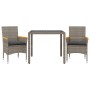 Set comedor jardín 3 pzas y cojines ratán sintético vidrio gris de vidaXL, Conjuntos de jardín - Ref: Foro24-3278651, Precio:...