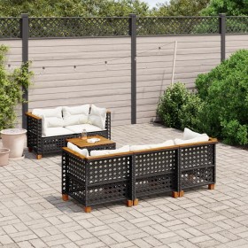 6-teilige Gartensofagarnitur und schwarze synthetische Rattankissen von vidaXL, Gartensets - Ref: Foro24-3261734, Preis: 499,...