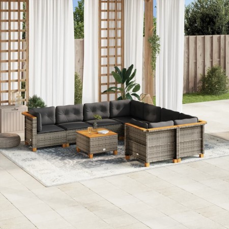 Set de muebles de jardín 9 pzas y cojines ratán sintético gris de vidaXL, Conjuntos de jardín - Ref: Foro24-3261774, Precio: ...