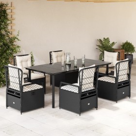 Set de comedor de jardín 7 pzas y cojines ratán sintético negro de vidaXL, Conjuntos de jardín - Ref: Foro24-3262969, Precio:...