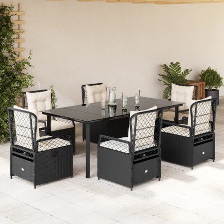 Set de comedor de jardín 7 pzas y cojines ratán sintético negro de vidaXL, Conjuntos de jardín - Ref: Foro24-3262969, Precio:...