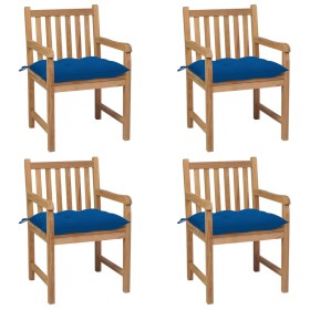 Garden chairs 4 pcs solid teak wood with blue cushions by vidaXL, Garden chairs - Ref: Foro24-3073029, Price: 520,99 €, Disco...