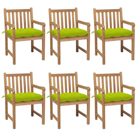 Garden chairs 6 pcs solid teak wood glossy green cushions by vidaXL, Garden chairs - Ref: Foro24-3073057, Price: 824,62 €, Di...