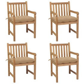 Garden chairs 4 pcs solid teak wood with beige cushions by vidaXL, Garden chairs - Ref: Foro24-3073022, Price: 519,99 €, Disc...