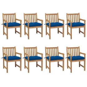 Garden chairs 8 pcs solid teak wood cushions blue by vidaXL, Garden chairs - Ref: Foro24-3073083, Price: 1,00 €, Discount: %