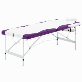 Camilla de masaje plegable 3 zonas aluminio blanco y morado de vidaXL, Mesas de masaje - Ref: Foro24-110241, Precio: 151,31 €...