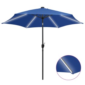 Umbrella with LED lights and azure blue aluminum pole 300 cm by vidaXL, Umbrellas - Ref: Foro24-47367, Price: 105,99 €, Disco...