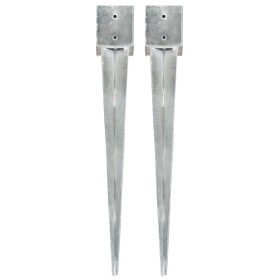 Ground spikes 2 pcs silver galvanized steel 12x12x89 cm by vidaXL, Spikes for anchoring in the ground - Ref: Foro24-145425, P...