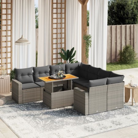 Set de muebles de jardín 9 pzas y cojines ratán sintético gris de vidaXL, Conjuntos de jardín - Ref: Foro24-3271242, Precio: ...