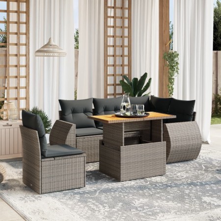 Set de muebles de jardín 6 pzas y cojines ratán sintético gris de vidaXL, Conjuntos de jardín - Ref: Foro24-3272201, Precio: ...