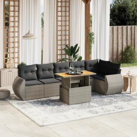 7-piece garden sofa set with gray PE rattan cushions by vidaXL, Garden sets - Ref: Foro24-3272208, Price: 531,82 €, Discount: %