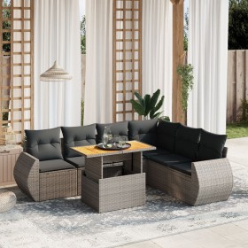 7-piece garden sofa set with gray PE rattan cushions by vidaXL, Garden sets - Ref: Foro24-3272215, Price: 531,82 €, Discount: %