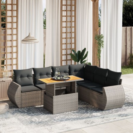 7-piece garden sofa set with gray PE rattan cushions by vidaXL, Garden sets - Ref: Foro24-3272215, Price: 525,99 €, Discount: %