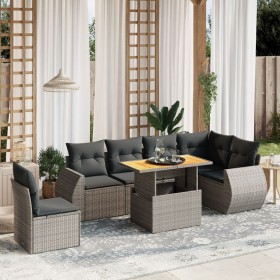 7-piece garden sofa set with gray PE rattan cushions by vidaXL, Garden sets - Ref: Foro24-3272222, Price: 525,03 €, Discount: %