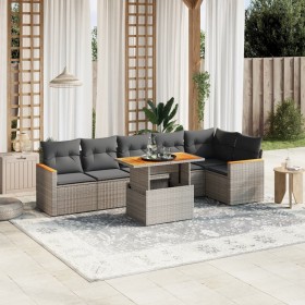 7-piece garden sofa set with gray PE rattan cushions by vidaXL, Garden sets - Ref: Foro24-3273090, Price: 508,03 €, Discount: %