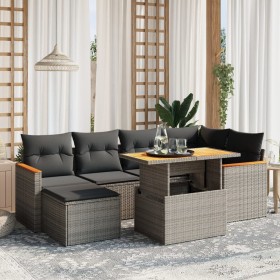 7-piece garden sofa set with gray PE rattan cushions by vidaXL, Garden sets - Ref: Foro24-3273181, Price: 487,11 €, Discount: %