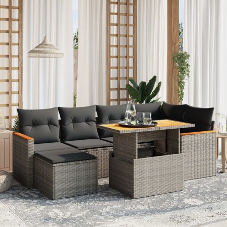 7-piece garden sofa set with gray PE rattan cushions by vidaXL, Garden sets - Ref: Foro24-3273181, Price: 469,83 €, Discount: %