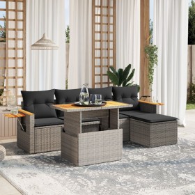 Set de muebles de jardín 6 pzas y cojines ratán sintético gris de vidaXL, Conjuntos de jardín - Ref: Foro24-3271732, Precio: ...