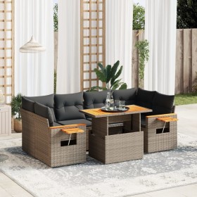 7-piece garden sofa set with gray PE rattan cushions by vidaXL, Garden sets - Ref: Foro24-3273419, Price: 532,25 €, Discount: %